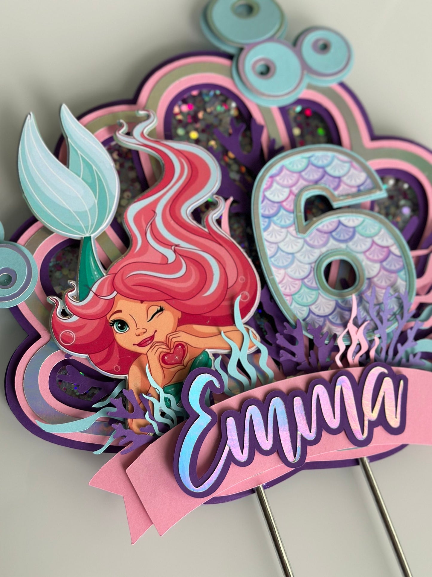Cake Topper Sirena, pastel topper personalizado, Adorno de pastel 3D sirena, fiesta de sirenas
