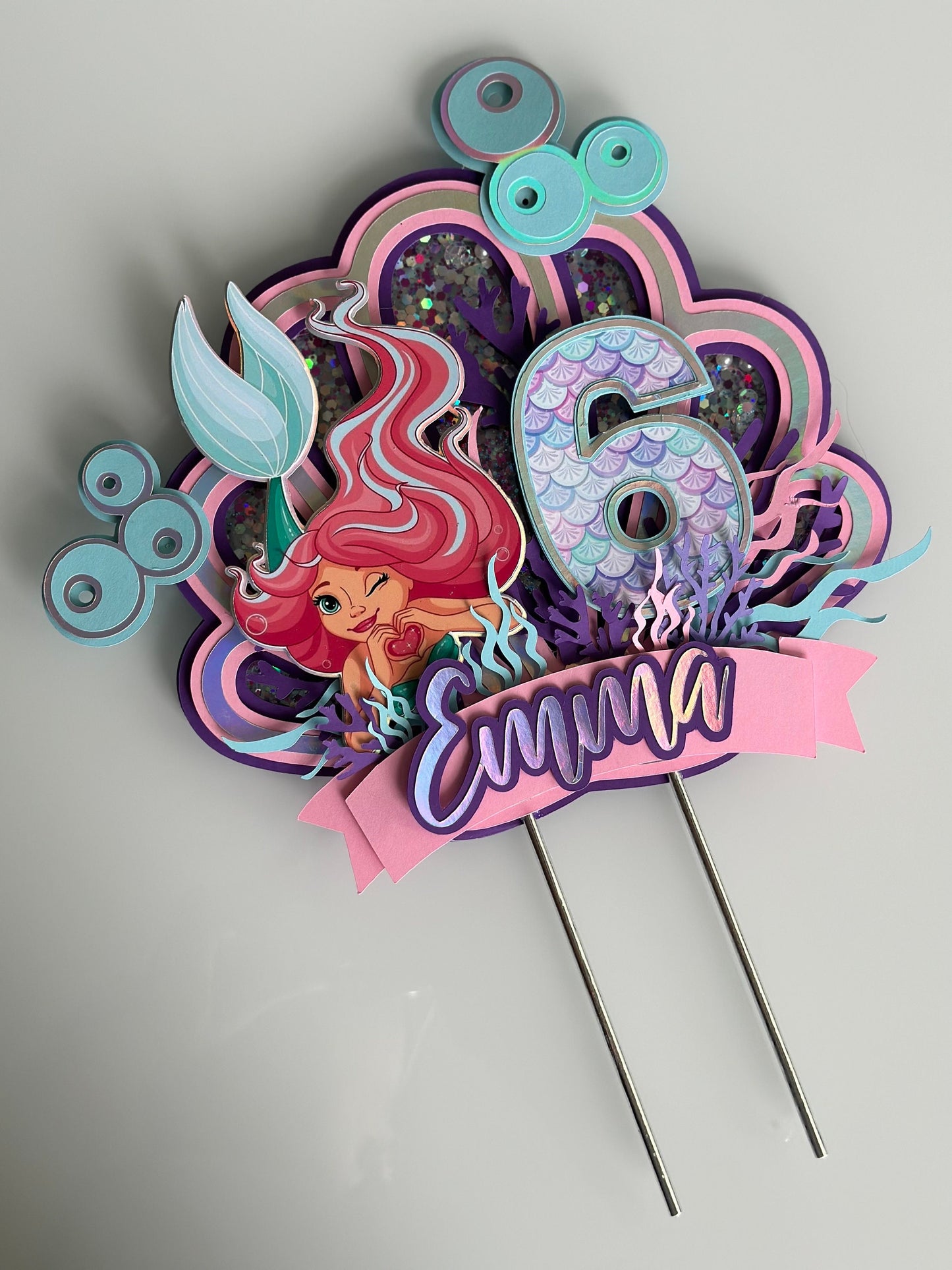 Cake Topper Sirena, pastel topper personalizado, Adorno de pastel 3D sirena, fiesta de sirenas