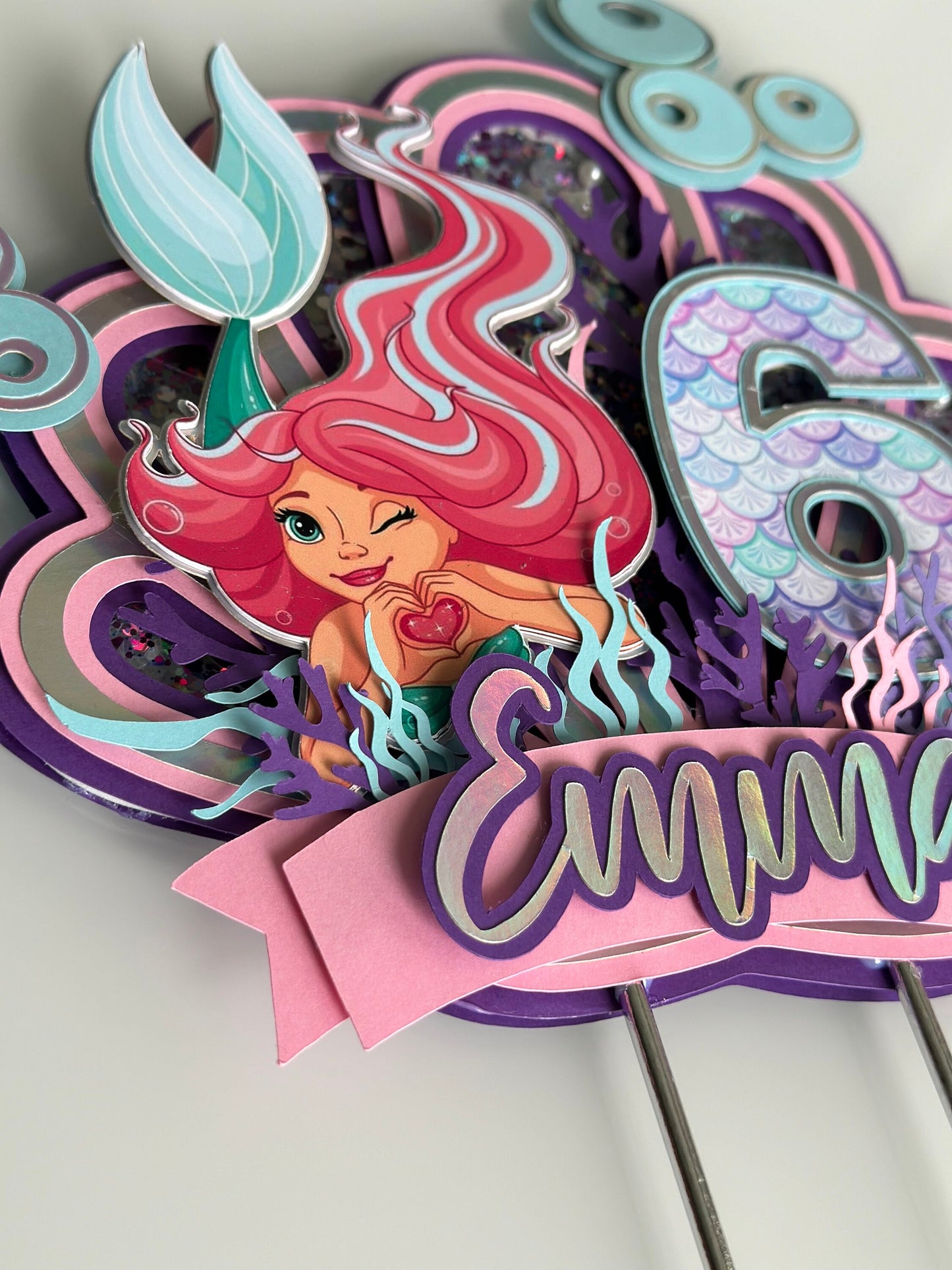 Cake Topper Sirena, pastel topper personalizado, Adorno de pastel 3D sirena, fiesta de sirenas
