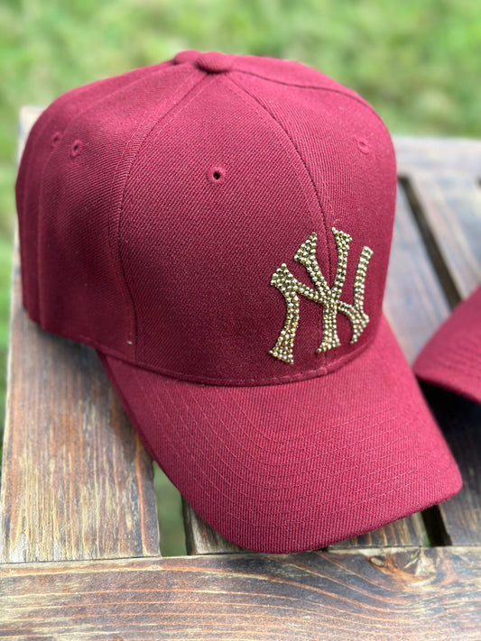 Gorra de béisbol con cristales de imitación, gorra personalizada, equipo de béisbol, cristales de imitación, gorra de béisbol, Nueva York