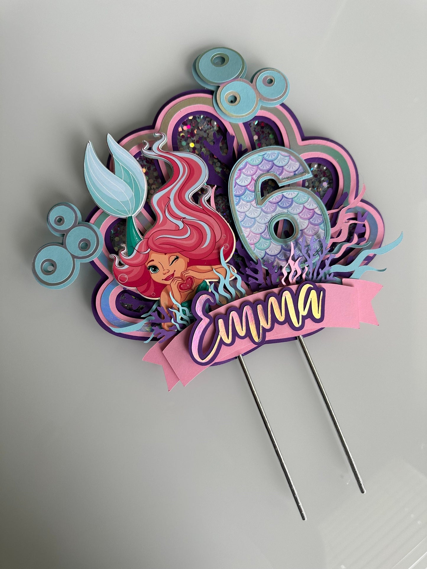 Cake Topper Sirena, pastel topper personalizado, Adorno de pastel 3D sirena, fiesta de sirenas