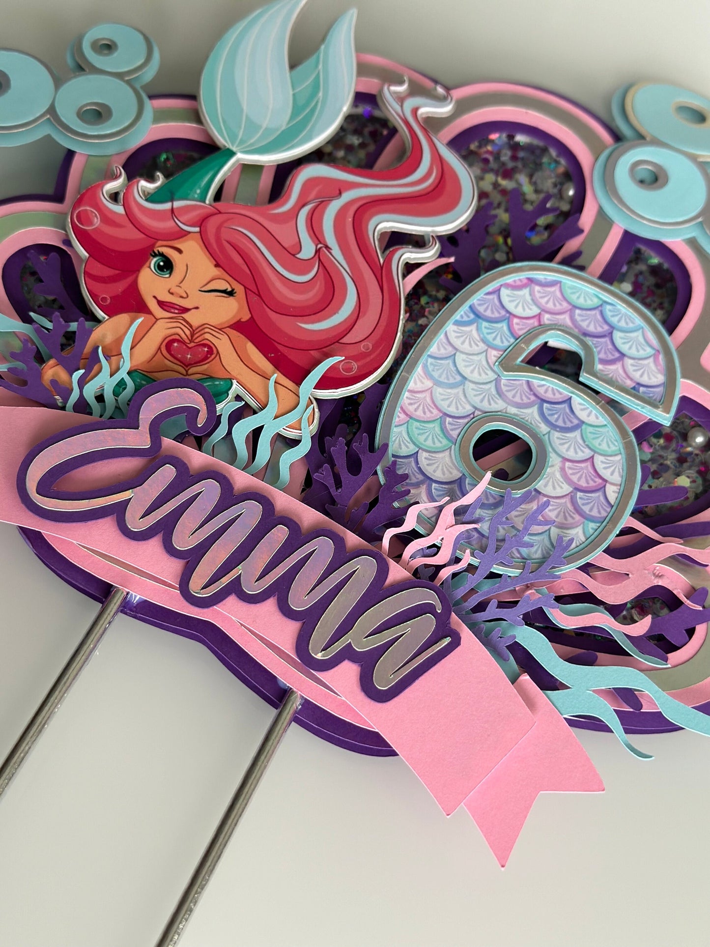 Cake Topper Sirena, pastel topper personalizado, Adorno de pastel 3D sirena, fiesta de sirenas