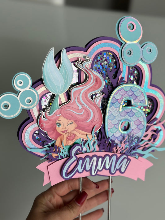 Cake Topper Sirena, pastel topper personalizado, Adorno de pastel 3D sirena, fiesta de sirenas