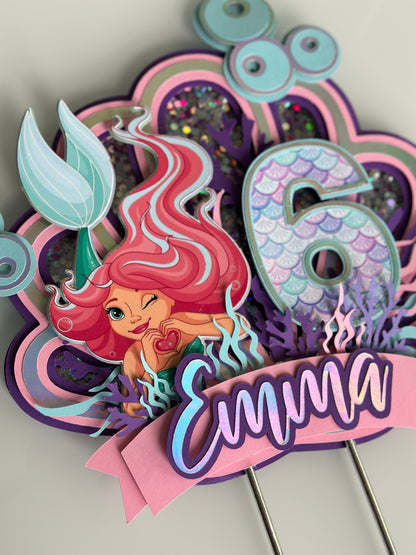 Cake Topper Sirena, pastel topper personalizado, Adorno de pastel 3D sirena, fiesta de sirenas