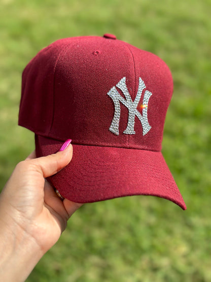 Gorra de béisbol con cristales de imitación, gorra personalizada, equipo de béisbol, cristales de imitación, gorra de béisbol, Nueva York