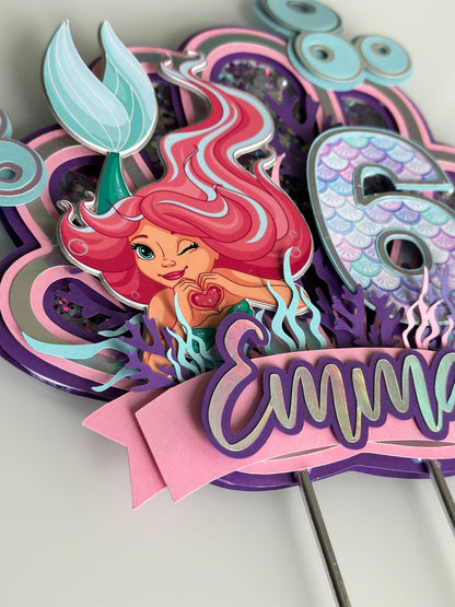 Cake Topper Sirena, pastel topper personalizado, Adorno de pastel 3D sirena, fiesta de sirenas