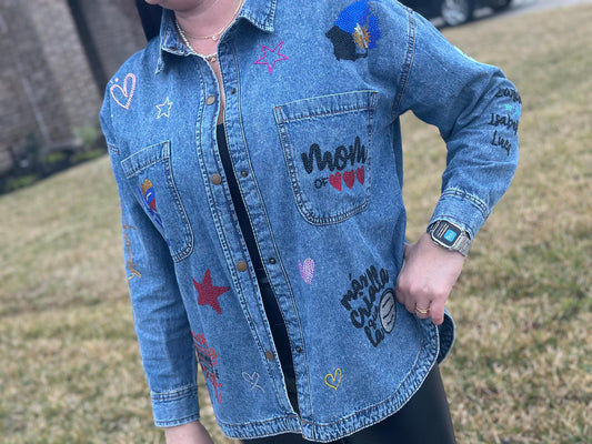 Camisa jean con frases personalizadas que te identifican, camisa jean personalizada, frases personalizadas, denim personalizado