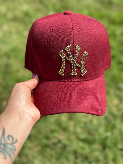Gorra de béisbol con cristales de imitación, gorra personalizada, equipo de béisbol, cristales de imitación, gorra de béisbol, Nueva York