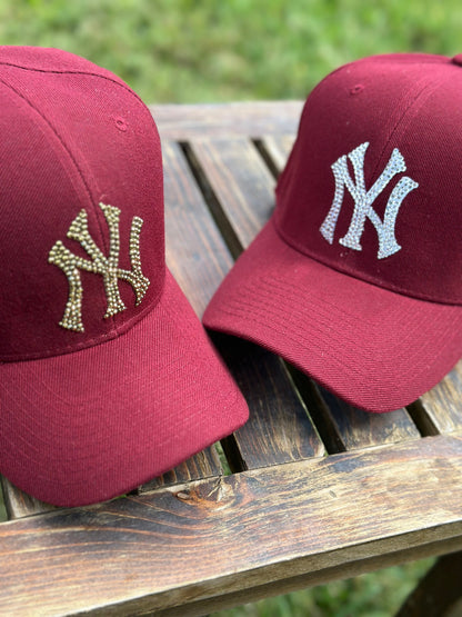 Gorra de béisbol con cristales de imitación, gorra personalizada, equipo de béisbol, cristales de imitación, gorra de béisbol, Nueva York