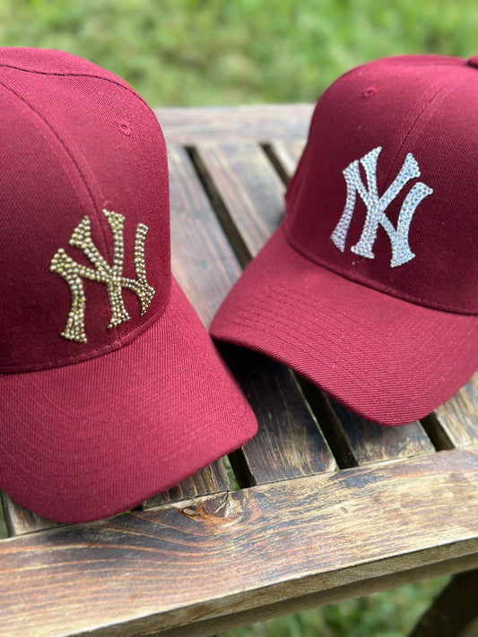 Gorra de béisbol con cristales de imitación, gorra personalizada, equipo de béisbol, cristales de imitación, gorra de béisbol, Nueva York