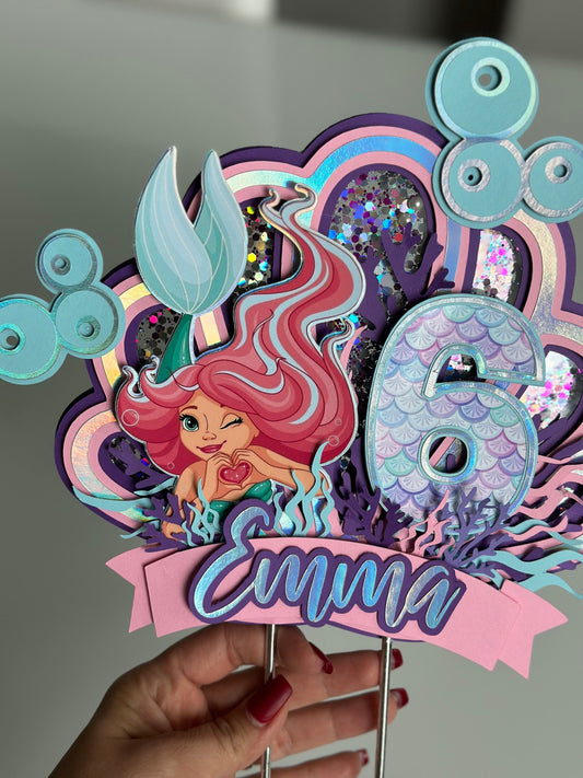 Cake Topper Sirena, pastel topper personalizado, Adorno de pastel 3D sirena, fiesta de sirenas