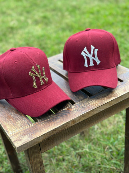 Gorra de béisbol con cristales de imitación, gorra personalizada, equipo de béisbol, cristales de imitación, gorra de béisbol, Nueva York