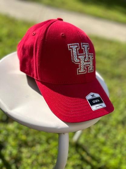 Gorra de béisbol con cristales de imitación, Universidad de Houston, equipo de béisbol, cristales de imitación, gorra de béisbol, UH