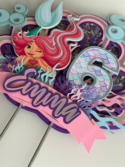 Cake Topper Sirena, pastel topper personalizado, Adorno de pastel 3D sirena, fiesta de sirenas