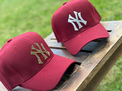 Gorra de béisbol con cristales de imitación, gorra personalizada, equipo de béisbol, cristales de imitación, gorra de béisbol, Nueva York